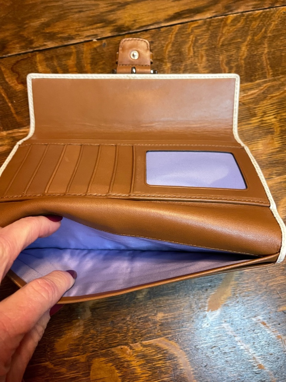 Coach SoHo White Leather Shoulder Bag with Tan Buckle Trim and Matching Wallet - Picture 13 of 16